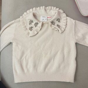 Zara Off-White Sweater with Floral Details